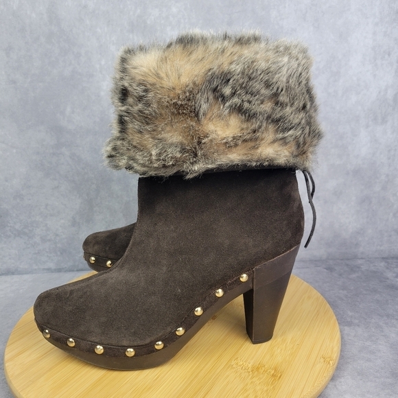Michael Kors Brown Parker Faux Fur Leather high heels Booties Size 9M - Picture 3 of 14